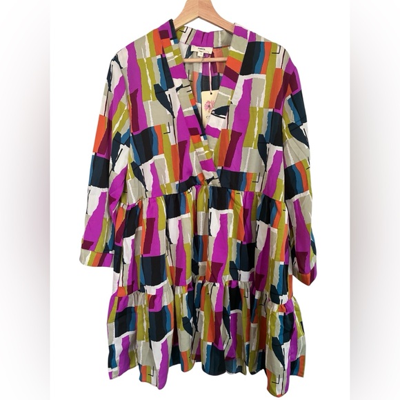 entro Dresses & Skirts - Entro Colorblock Mini Dress Large Lined Pockets V Neck Abstract Artsy
